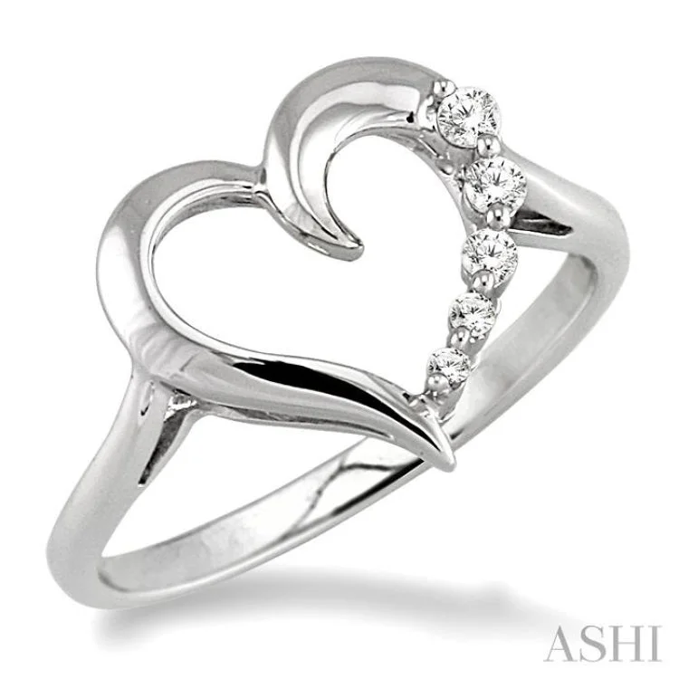 Custom Engagement Rings with Diamond Accents-1/10 ctw Round Cut Diamond Journey Heart Ring in 14K White Gold