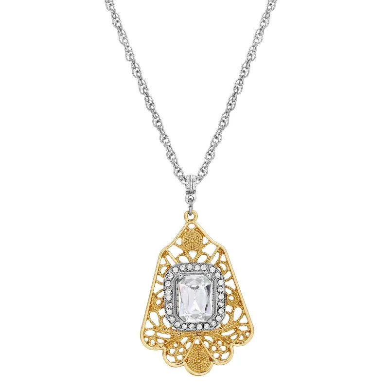 Silk Thread Necklaces-1928 Jewelry Ornate Filigree Statement Crystal Pendant Necklace 16" + 3" Extender