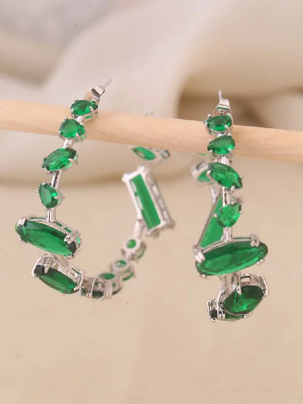 Trendy Drop Earrings for Women-Emerald Yanin Zirconia Hoops