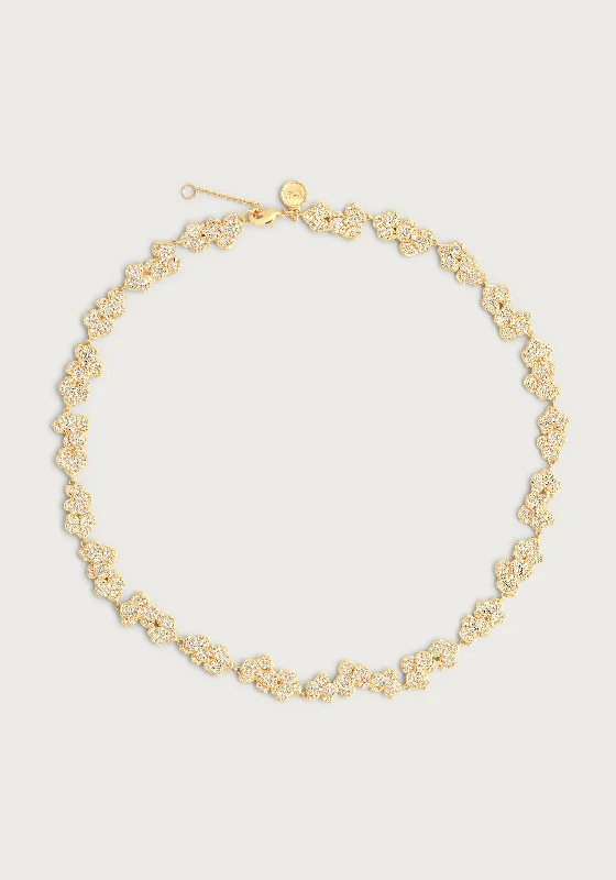 Elegant Gold Necklaces-Orchid White Pavé Necklace, Gold