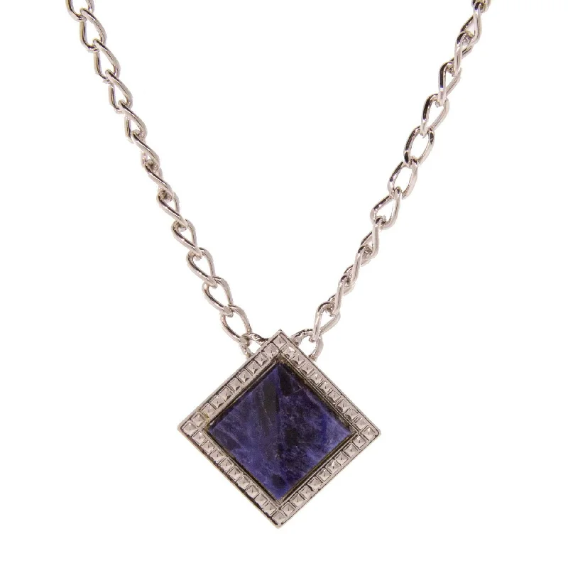 Valentine's Day Necklaces-1928 Jewelry Serenity Gemstone Square Pendant Necklace 16" + 3" Extender