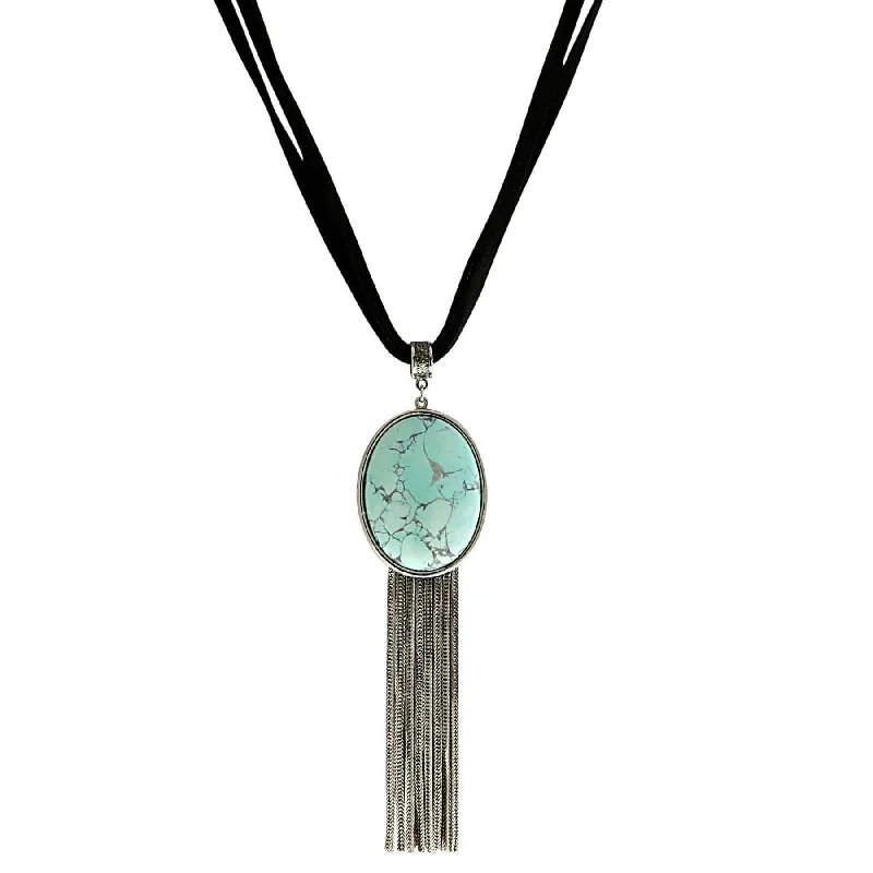 Gold Necklaces-1928 Jewelry Turquoise Luxe Tassel Chain Suede Necklace 16" + 3" Extension