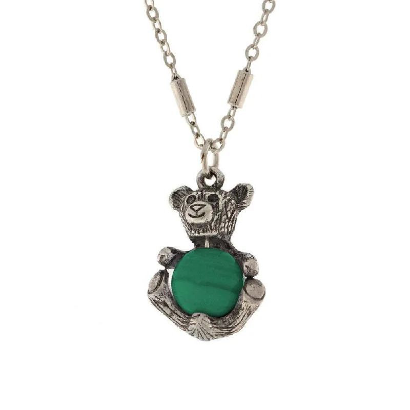 Classy Necklaces-1928 Jewelry Pewter Round Gemstone Teddy Bear Pendant Necklace 16" + 3" Extender