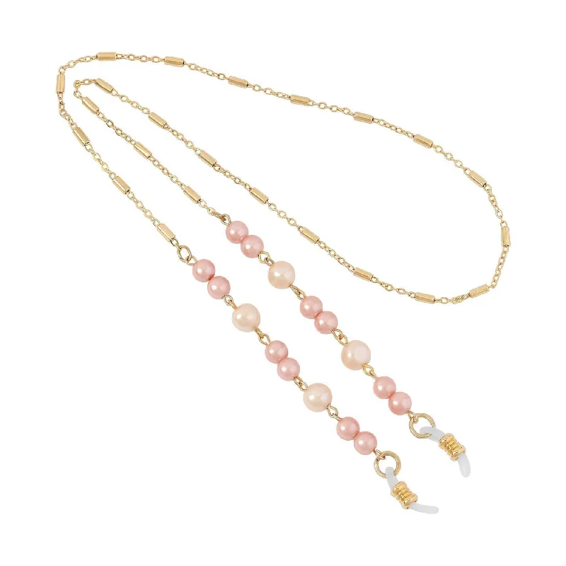 Fine Gold Necklaces-1928 Jewelry Rosabella Raspberry & Champagne Faux Pearl Eyeglass Holder Chain Necklace 24"