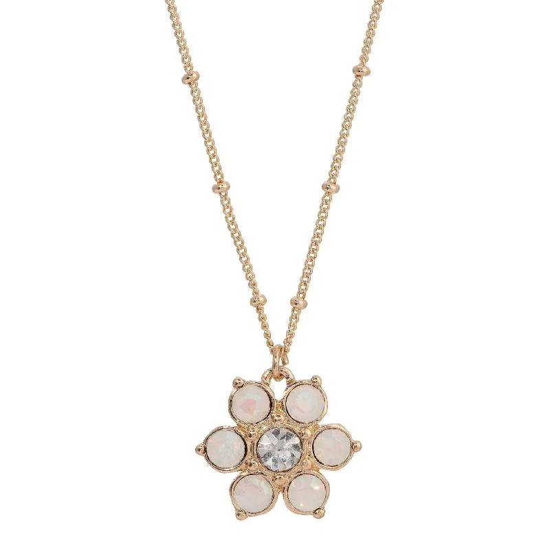 Unique Pendant Necklaces-1928 Jewelry Opal Radiance Stone & Crystal Flower Pendant Necklace 16" + 3" Extension