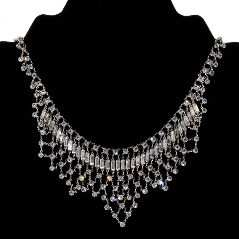 Natural Gemstone Necklaces-1928 Jewelry Round & Baguette Austrian Crystal Bib Statement Necklace 15"