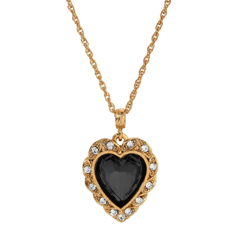 18K Gold Necklaces-1928 Jewelry Crystal Heart & Stone Pendant Necklace 16"