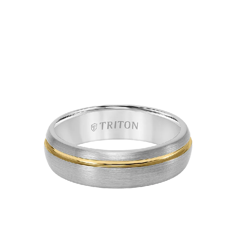 Birthstone Engagement Rings for Men-6.5MM Tungsten Carbide Ring with Two-Tone Asymmetrical Design and Brushed Finish