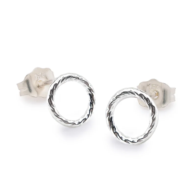 Large Drop Gemstone Hoop Earrings-Silver Textured Circle Earrings