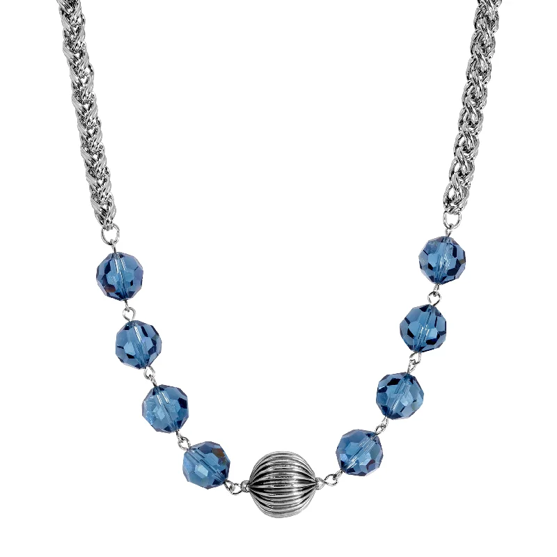 Engagement Necklaces-1928 Jewelry Montana Blue Crystal & Bead Necklace 16" + 3" Extension