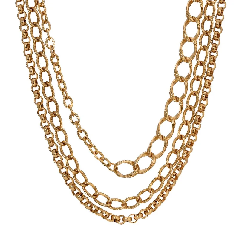 Silver Chain Necklaces-1928 Jewelry Gold Polished & Textured Multi Layered Chain Necklace 32"