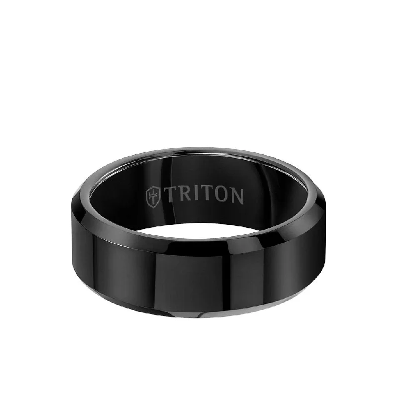 Men’s Wedding Bands with Diamonds-8MM Tungsten Carbide Ring - Bright Finish and Bevel Edge