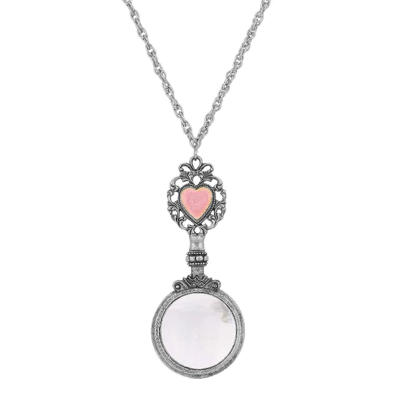 Meaningful Necklaces-1928 Jewelry Pink Heart Magnifying Glass Necklace 28" - Magnification Power: 2-3X