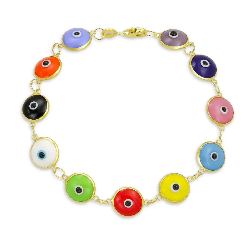 Personalized Crystal Bangle Bracelets-Protection Good Luck Amulet Strand Bracelet with Multicolor Evil Eye Beads 7-7.5 Inch