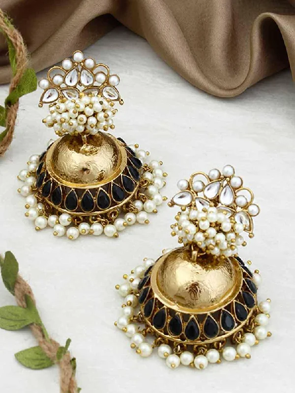 Custom Gemstone Drop Earrings-Jet Hastha Jhumkis