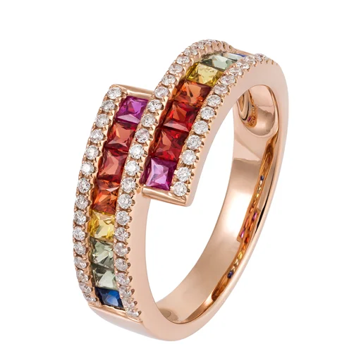 Designer Wedding Rings with Custom Engraving-Multi Colour Sapphires & Diamonds "Hug me" Ring