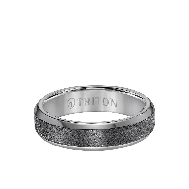 Designer Promise Rings for Women-6MM Tantalum Ring - Vertical Satin Finish and Bevel Edge