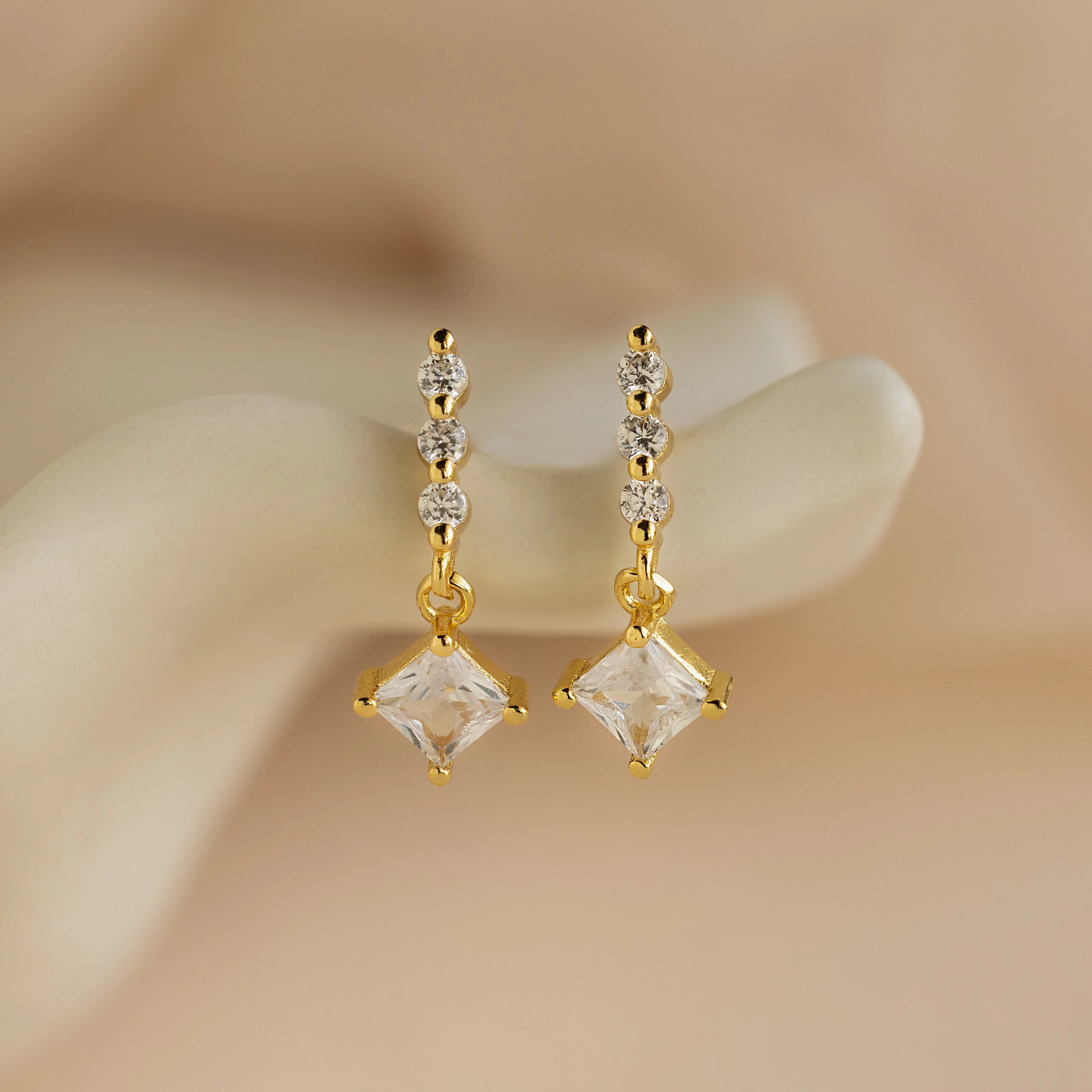 Geometric Earrings for Women-Princess Diamond Drop Studs