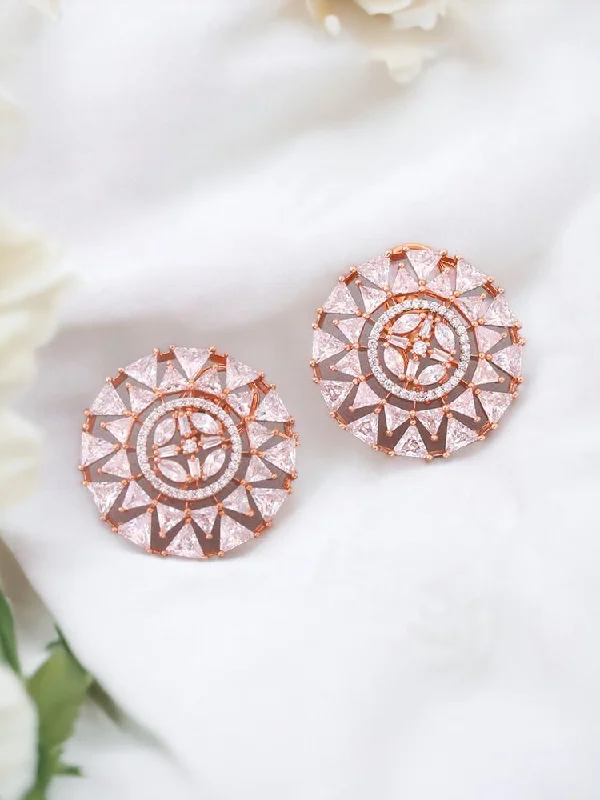 Simple Crystal Earrings for Women-Rose Gold Hameed Zirconia Studs