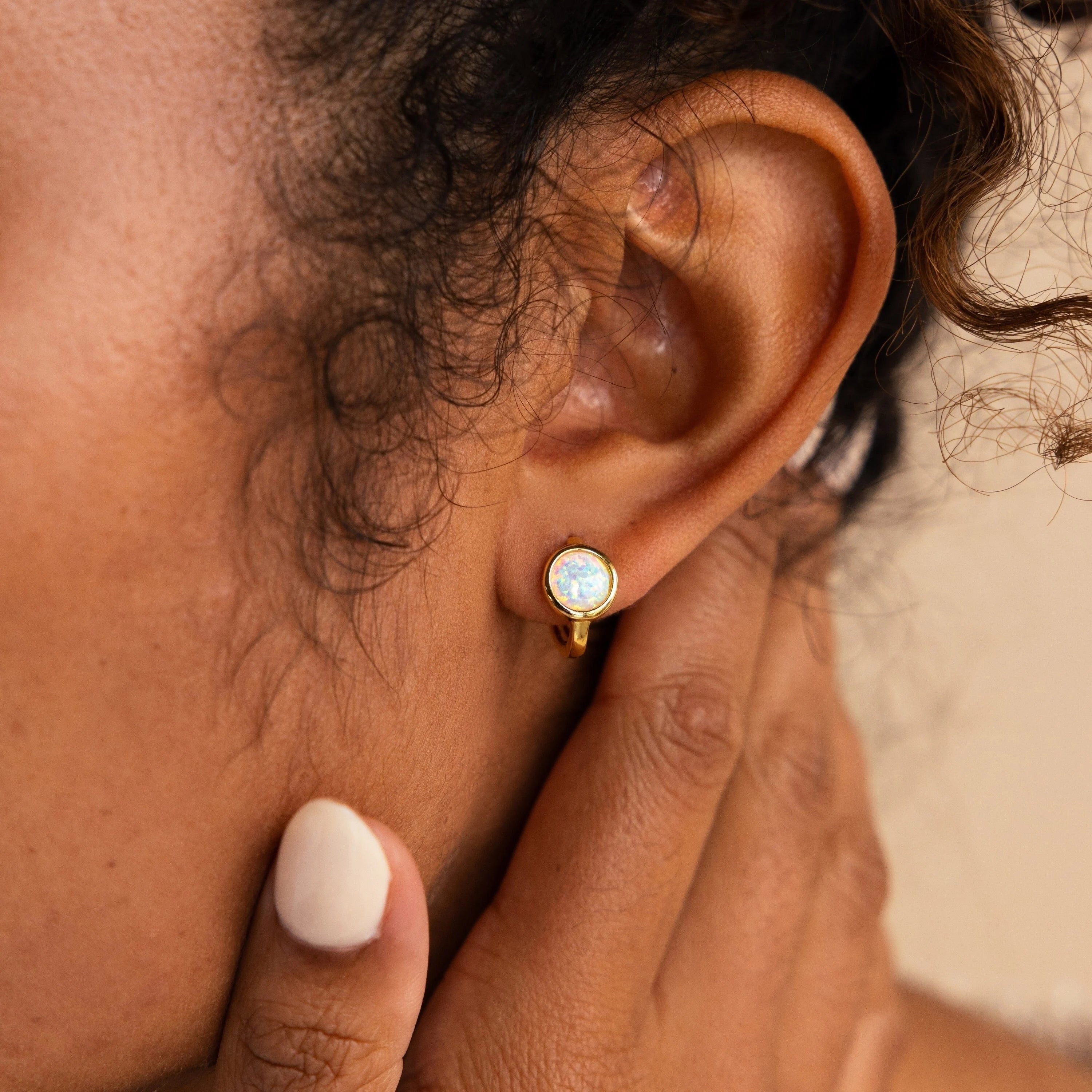 Silver Crystal Earrings-Opal Signet Huggies