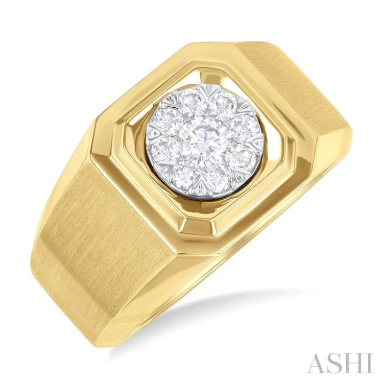 Two-Tone Engagement Rings-1/2 ctw Lovebright Two-Tone Round Cut Diamond Men's Ring in 10K Yellow and White Gold