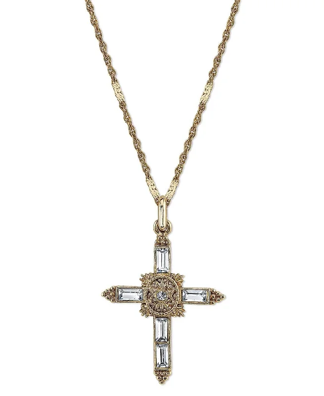 Valentine's Day Necklaces-Symbols Of Faith Baguette Cut Crystal Ornate Cross Pendant Necklace 18"