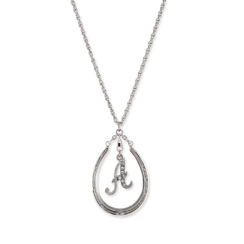 Trendy Choker Necklaces-1928 Jewelry Pewter Horseshoe Crystal Initial Necklace 16" + 3" Extender