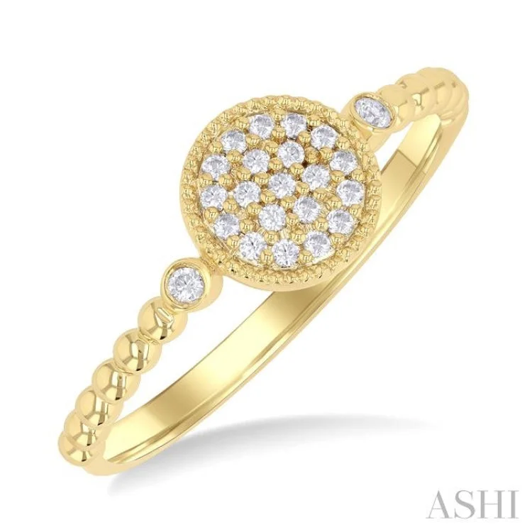 Custom Rings for Special Occasions-1/8 ctw Petite Bead Shank Circular Center Round Cut Diamond Fashion Ring in 10K Yellow Gold