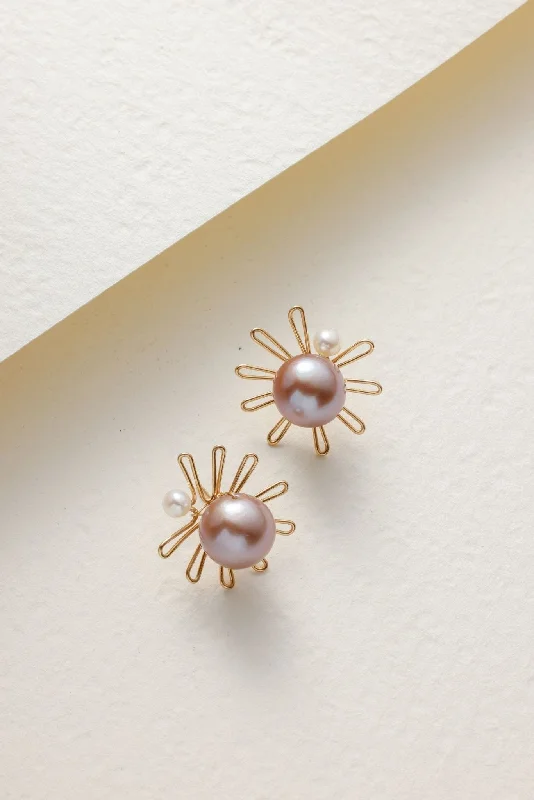 Classic Pearl Drop Earrings-Purple Fairy Series Small Sun Pearl Stud Earrings