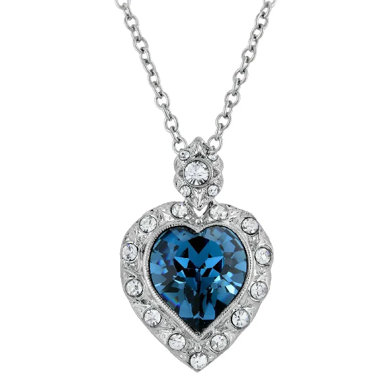 Custom Birthstone Necklaces-1928 Jewelry Montana Blue Hope Crystal Pendant Necklace 18" + 3" Extension