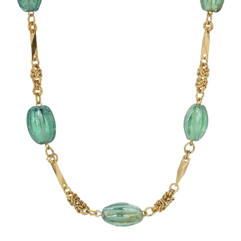 Topaz Necklaces-1928 Jewelry Rustic Emerald Green AB Glass Bead Necklace 16" + 3" Extension