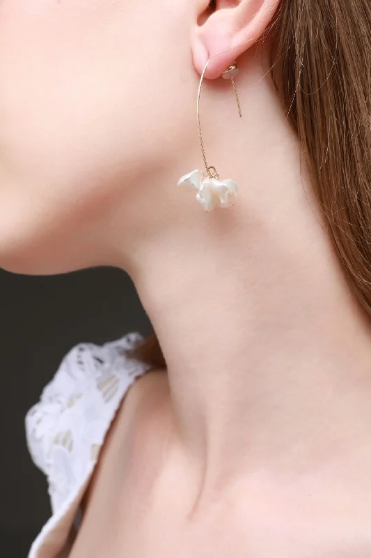 Simple Hoop Drop Earrings-Falling Petals Series Petal Baroque Pearl Earrings