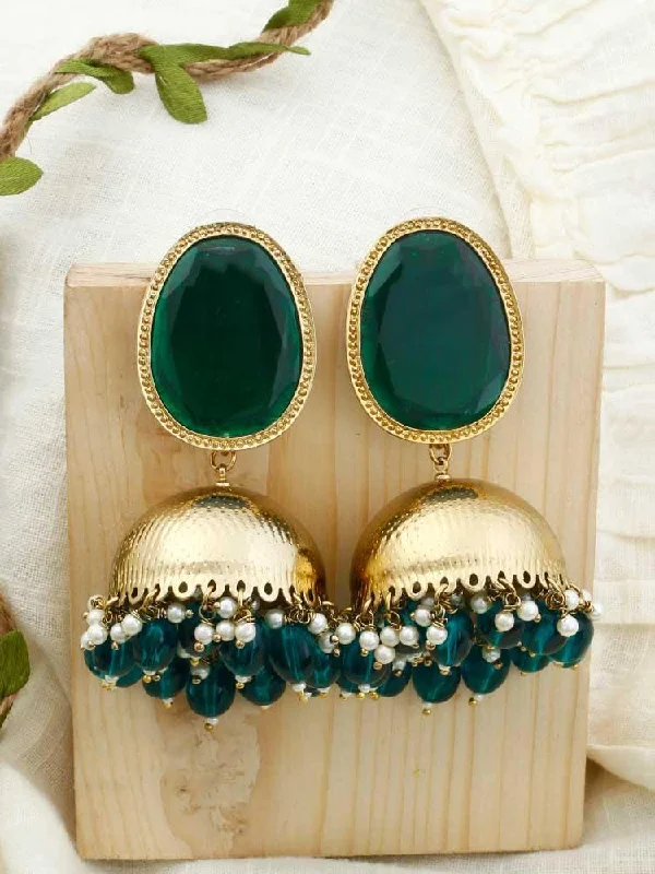 Trendy Pearl Earrings-Emerald Magna Shesha Jhumkis