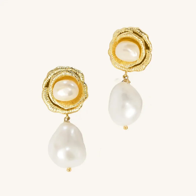 Unique Designer Earrings-Rose Pearl Drops