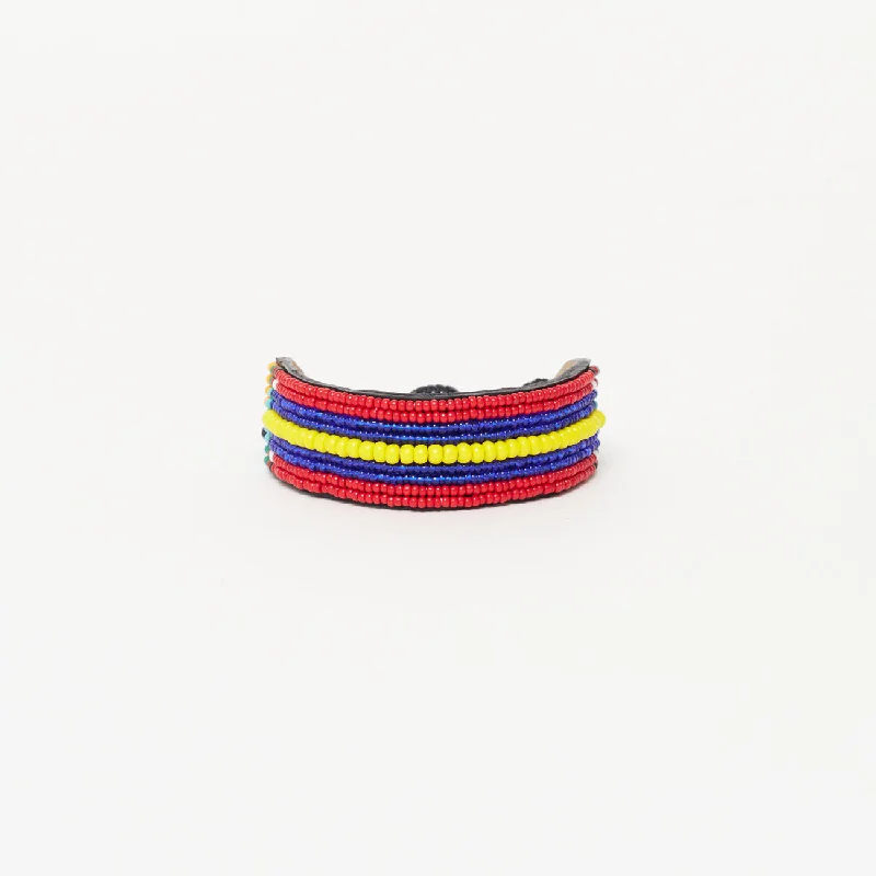 Women’s Personalized Gemstone Bracelets with Names-Maasai Bracelet - Red/Blue/Yellow Stripe