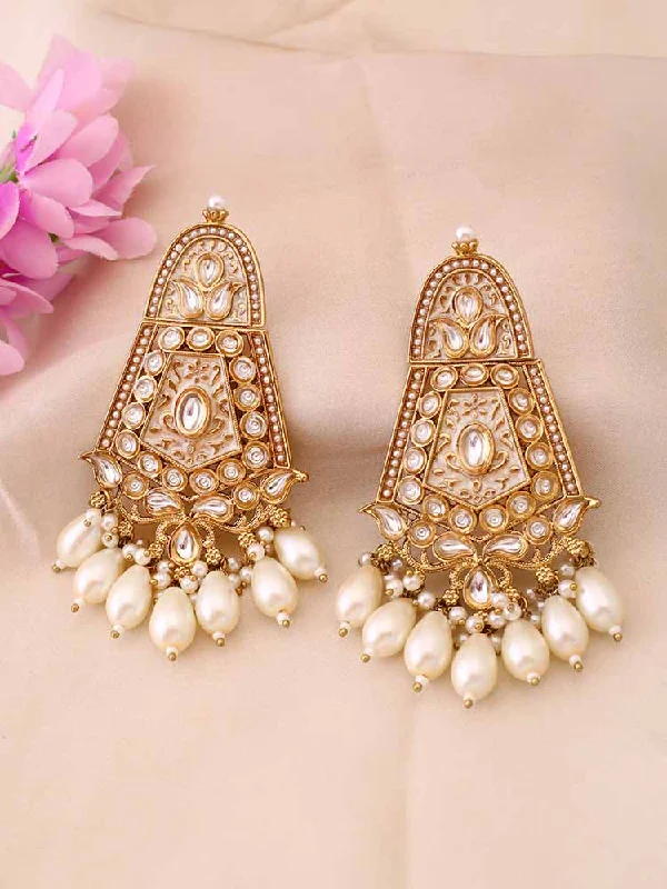 Crystal and Pearl Drop Earrings-Ivory Aasavari Danglers