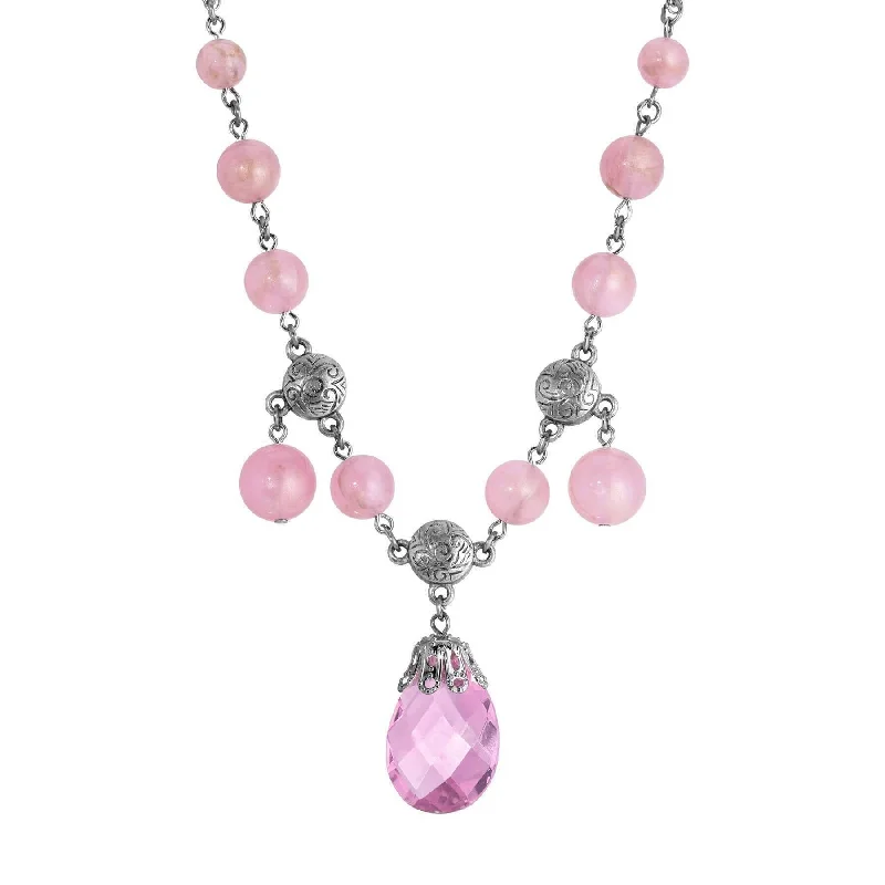 Wedding Bridal Necklaces-1928 Jewelry Roseate Paradise Peppermint Pink Rose Austrian Crystal Briolette Pendant Necklace 16" + 3" Extension