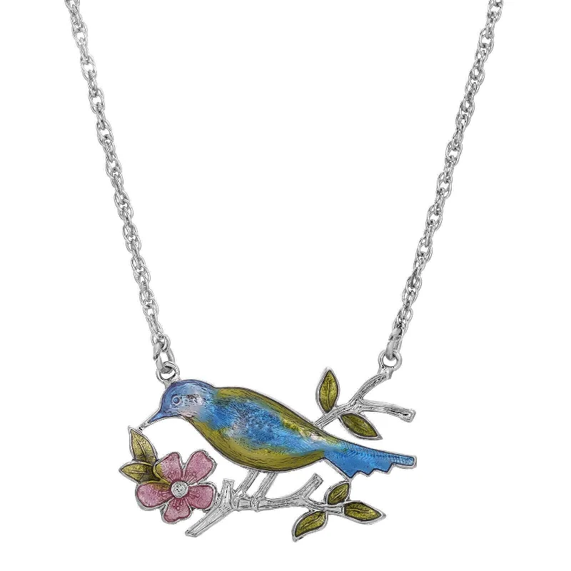 Simple Necklaces-1928 Jewelry Enameled Perched Bird Pendant Necklace 18"