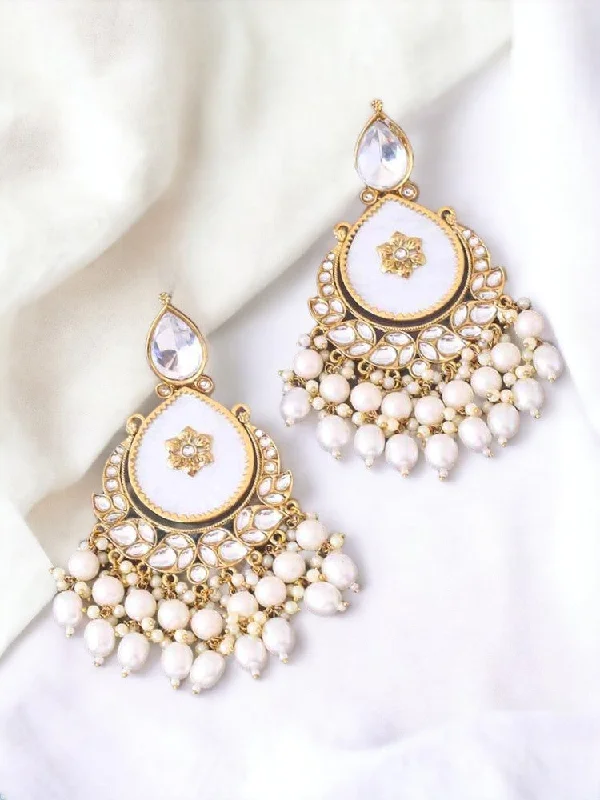 Designer Crystal Earrings-Ivory Amulya Chandbalis