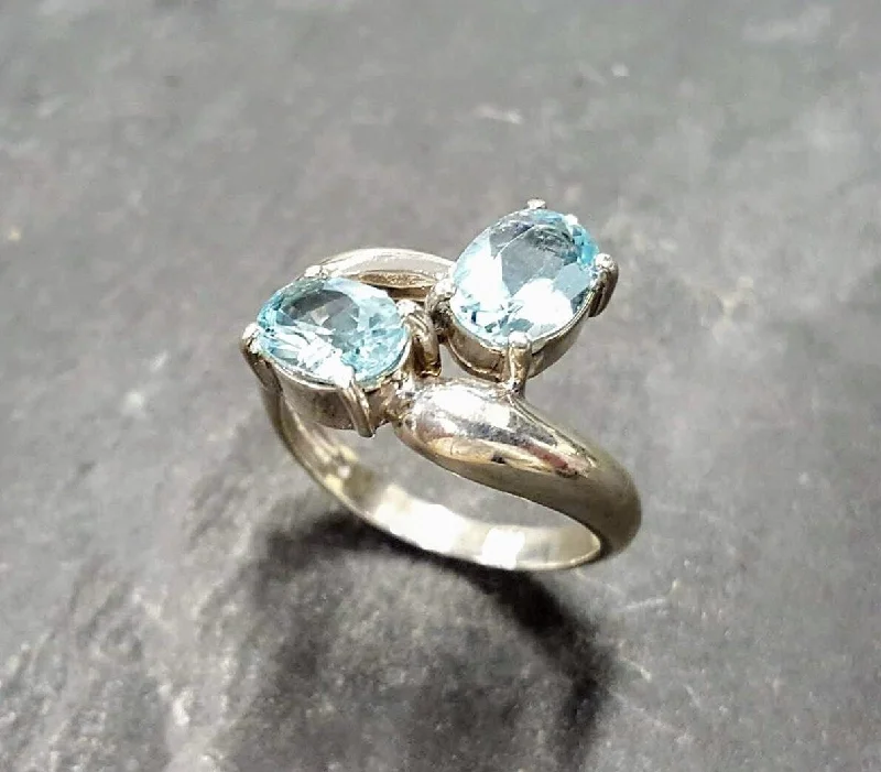 Custom Platinum Promise Rings-Two Stone Topaz Ring - Blue Bypass Ring - Genuine Blue Topaz Ring