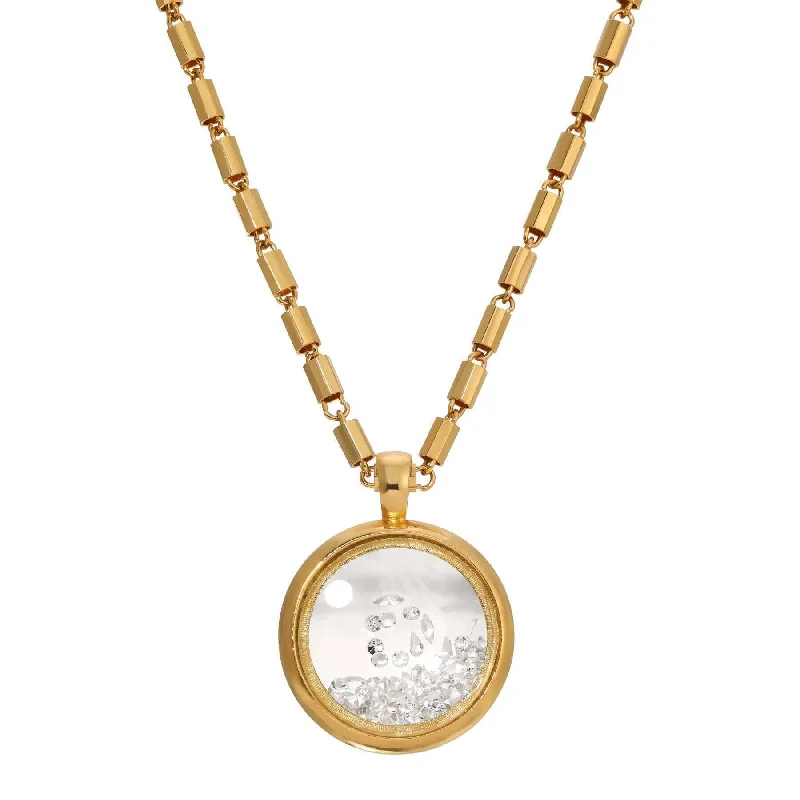 Statement Pendant Necklaces-1928 Jewelry Golden Luxe Round Magnifier Crystal Pendant Necklace 30" - Magnification Power 2-3