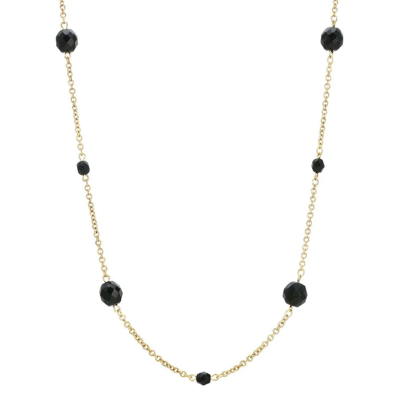 Pendant Necklaces-1928 Jewelry Minuit Black Glass Beaded Link Necklace 17"