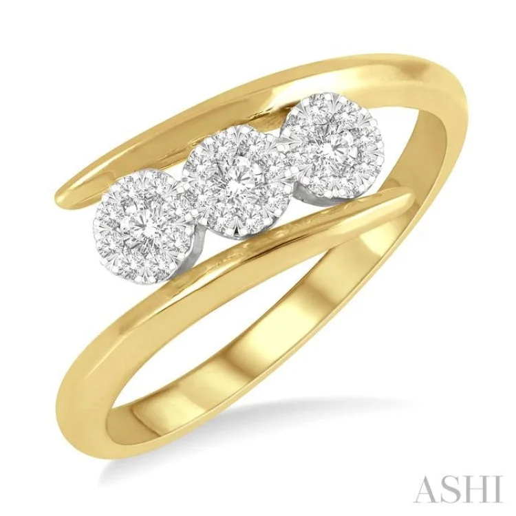 Affordable Engagement Ring Designs-1/5 ctw Bypass Triple Circular Mount Lovebright Round Cut Diamond Fashion Ring in 14K Yellow and White Gold