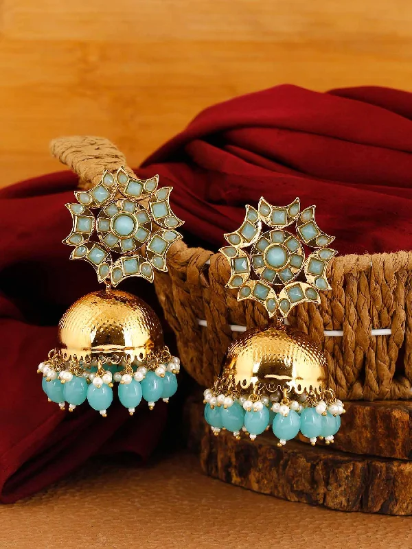 Chic Silver Earrings-Turquoise Archana Jhumkis