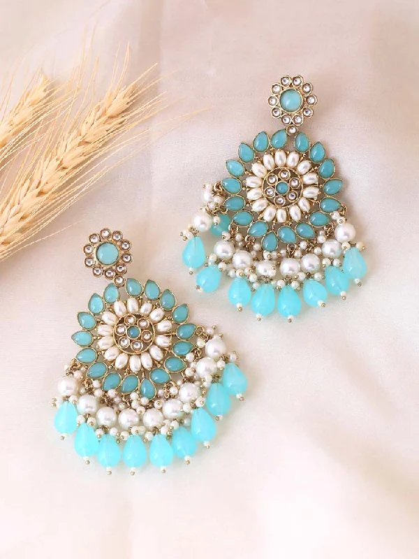 Custom Gemstone Hoop Earrings-Turquoise Triguna Chaandbalis