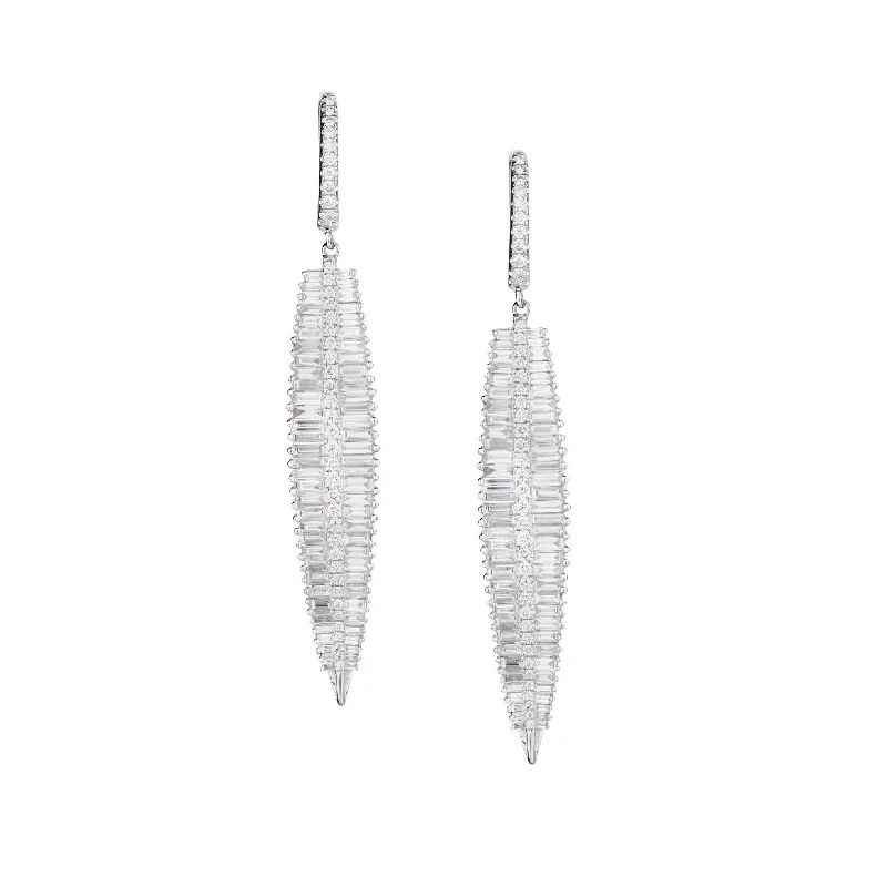 Trendy Hoop Earrings-BAGUETTE & ROUND DIAMOND DROP EARRINGS