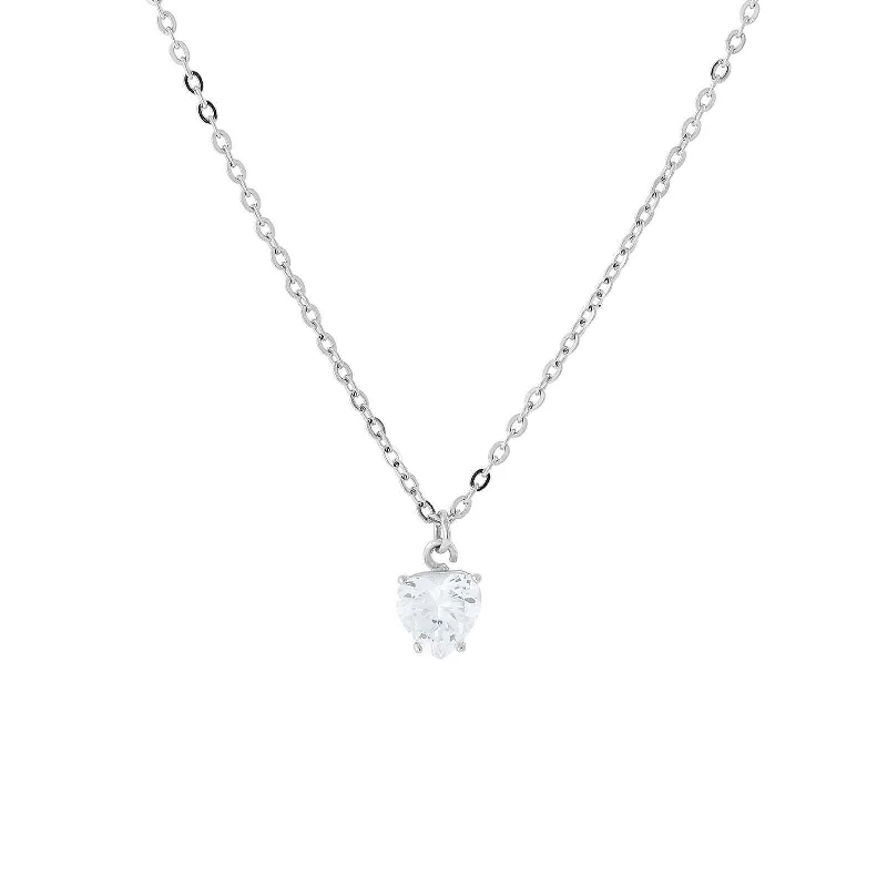 Bohemian Necklaces-1928 Jewelry Cubic Zirconia Solitaire Heart Pendant Necklace 16" + 3" Extender