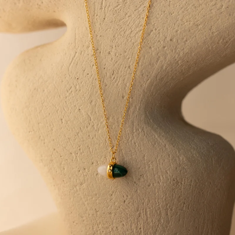 Handcrafted Drop Earrings for Women-Malachite & Moonstone Necklace