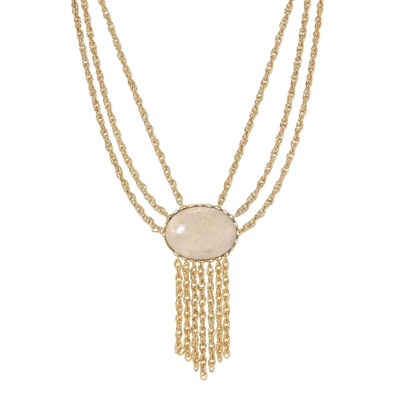 Luxury Diamond Necklaces-1928 Jewelry Triple Chain Riverstone Gemstone Tassel Necklace 15" + 3" Extension