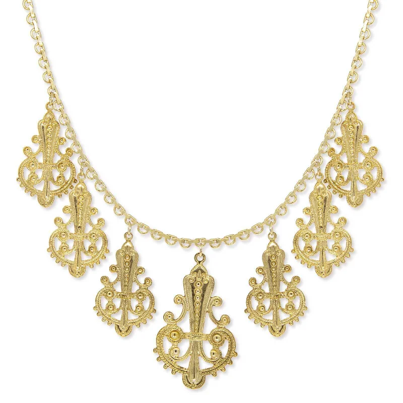 14K Gold Necklaces-1928 Jewelry Royal Filigree Ornamental Drop Necklace 16" + 3" Extender